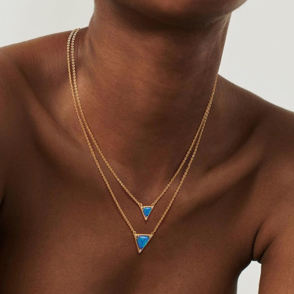NEW 14K Gold Plated Elegant Gold and Blue Triangle Pendant Necklace